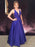 A-Line V-neck Sleeveless Floor-Length With Ruffles Satin Dresses - Prom Dresses