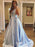 A-Line V-neck Sleeveless Sweep/Brush Train With Ruffles Satin Dresses - Prom Dresses