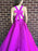 A-Line V-neck Sleeveless Sweep/Brush Train With Ruffles Satin Dresses - Prom Dresses