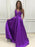 A-Line V-neck Sleeveless Sweep/Brush Train With Ruffles Satin Dresses - Prom Dresses