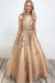 A Line V Neck Tulle Lace Applique Prom with Beading Waist Puffy Party Dress - Prom Dresses
