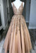 A Line V Neck Tulle Lace Applique Prom with Beading Waist Puffy Party Dress - Prom Dresses