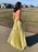 A Line V Neck Two Pieces Backless Royal Blue/Yellow Prom Dresses with High Slit, Two Pieces Royal Blue Formal Dresses, Backless Evening Dresses