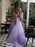 A Line V Neck Two Pieces Lilac Long Prom Dresses with High Slit, Lavender Formal Dresses, Lilac Evening Dresses