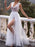 A Line V Neck White Lace Long Prom Dresses with Slit, White Lace Long Formal Graduation Evening Dresses