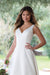 A Line V Neckline White Ivory Buttons Back Lace Wedding Bridal Gown - wedding dresses