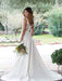 A Line V Neckline White Ivory Buttons Back Lace Wedding Bridal Gown - wedding dresses