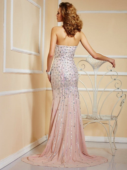 A-Line/Princess Beading Strapless Sleeveless Long Chiffon Dresses - Prom Dresses