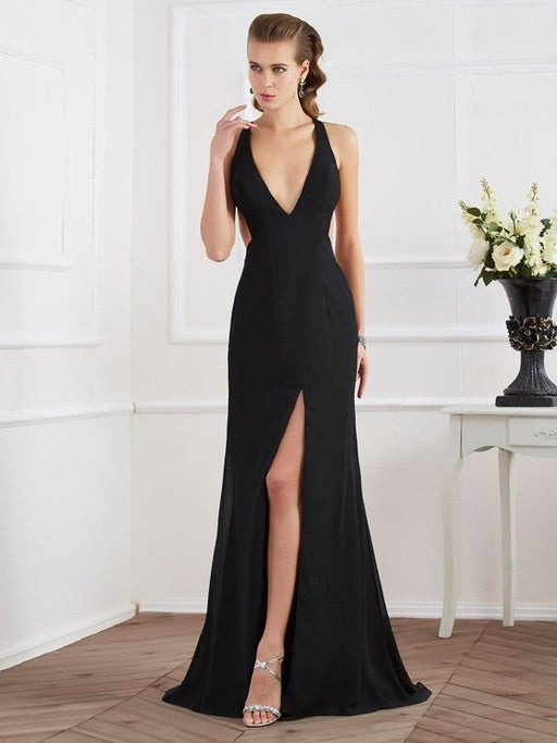 A-Line/Princess Halter Sleeveless Long Chiffon Dresses - Prom Dresses