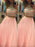 A-Line/Princess Halter Sleeveless Tulle Floor-Length Beading Two Piece Dresses - Prom Dresses