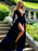 A-Line/Princess Long Sleeves V-neck Sweep/Brush Train Velvet Dresses - Prom Dresses