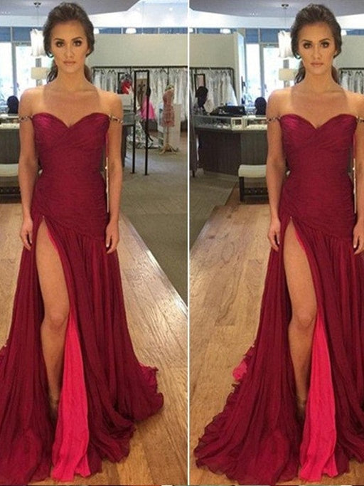 A-Line/Princess Off-the-Shoulder Sleeveless Sweep/Brush Train Chiffon Dresses - Prom Dresses