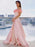 A-Line/Princess Satin Off-the-Shoulder Sleeveless Hand-Made Flower Sweep/Brush Train Dresses - Prom Dresses