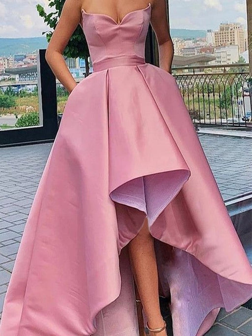 A-Line/Princess Satin Ruffles Sweetheart Sleeveless Asymmetrical Dresses - Prom Dresses