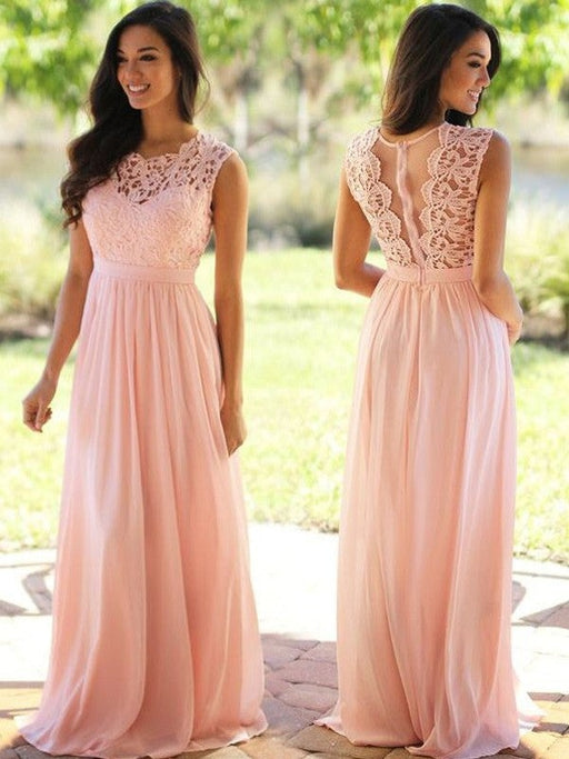 A-Line/Princess Scoop Sleeveless Applique Floor-Length Chiffon Dresses - Prom Dresses