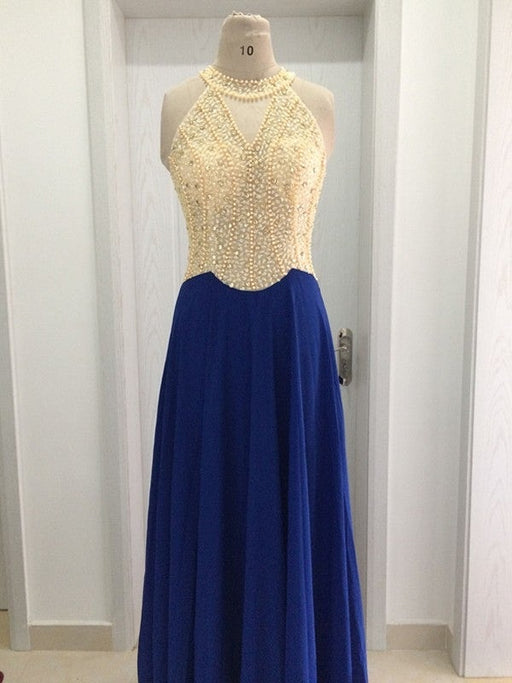 A-Line/Princess Scoop Sleeveless Sweep/Brush Train Beading Chiffon Dresses - Prom Dresses