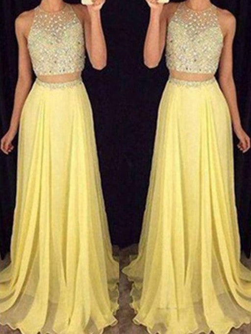 A-Line/Princess Scoop Sleeveless Sweep/Brush Train Beading Chiffon Two Piece Dresses - Prom Dresses