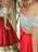 A-Line/Princess Sleeveless Off-the-Shoulder Satin Lace Knee-Length Two Piece Dresses - Prom Dresses