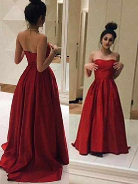 A-Line/Princess Sleeveless Strapless Sweep/Brush Train Ruffles Stain Dresses - Prom Dresses