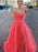 A-Line/Princess Sleeveless Tulle V-neck Ruched Sweep/Brush Train Dresses - Prom Dresses