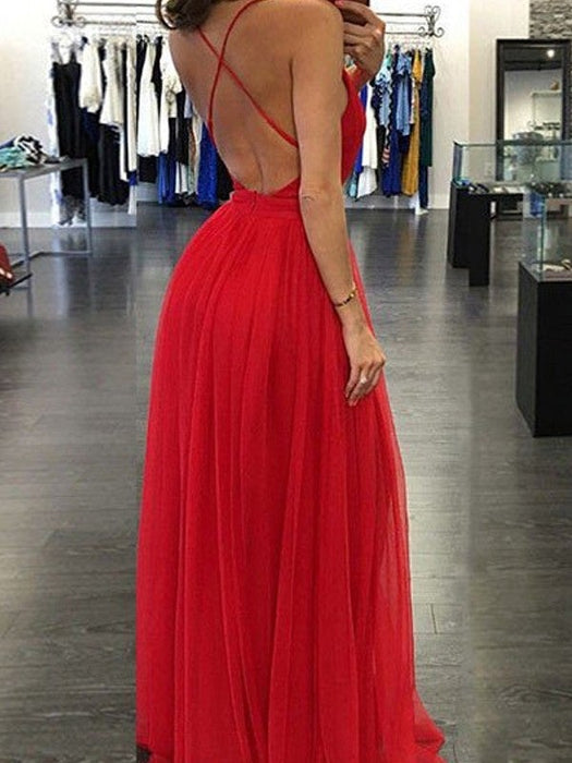 A-Line/Princess Spaghetti Straps Sleeveless Floor-Length Chiffon Dresses - Prom Dresses