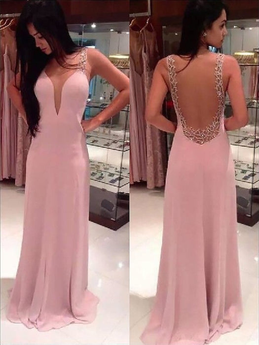 A-line/Princess Straps Sleeveless Beading Floor-length Chiffon Dresses - Prom Dresses