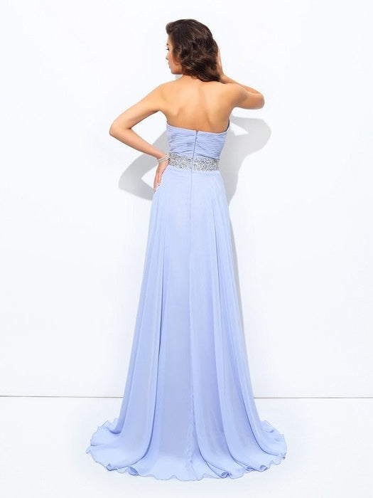 A-line/Princess Sweetheart Beading Sleeveless Long Chiffon Dresses - Prom Dresses