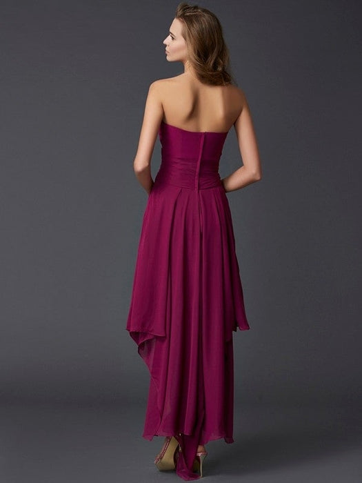 A-Line/Princess Sweetheart Sleeveless Pleats High Low Chiffon Dresses - Prom Dresses