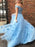 A-Line/Princess Tulle Off-the-Shoulder Applique Sleeveless Floor-Length Dresses - Prom Dresses