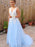 A-Line/Princess V-neck Sleeveless Sweep/Brush Train Applique Tulle Dresses - Prom Dresses