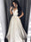 A-Line/Princess V-neck Sleeveless Sweep/Brush Train Beading Satin Dresses - Prom Dresses