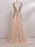 A-Line/Princess V-Neck Sleeveless Sweep/Brush Train Beading Tulle Dresses - Prom Dresses