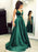 A-Line/Princess V-neck Sweep/Brush Train Ruffles Satin Dresses - Prom Dresses