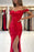 Off-the-Shoulder Prom Dress with Split Hem in Red