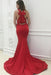 Amazing Eye-catching Elegant Unique Back Design Red V-neck Sleeveless Mermaid Sweep Train Prom Dresses - Prom Dresses