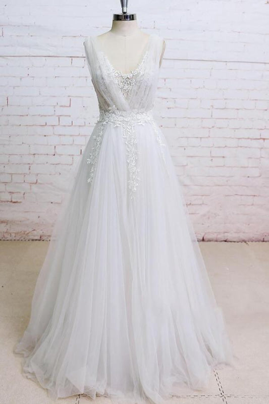 Appliques Tulle Ruffle Vintage Boho Wedding Dress Cheap - Bridelily