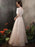 Apricot Evening Dress A-Line Jewel Neck Half Sleeves Lace-up Applique Floor-Length Lace Formal Dinner Dresses