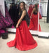Attractive Excellent Red and Black A-line Jewel Split Sleeveless Lace Long Prom Party Dress - Prom Dresses