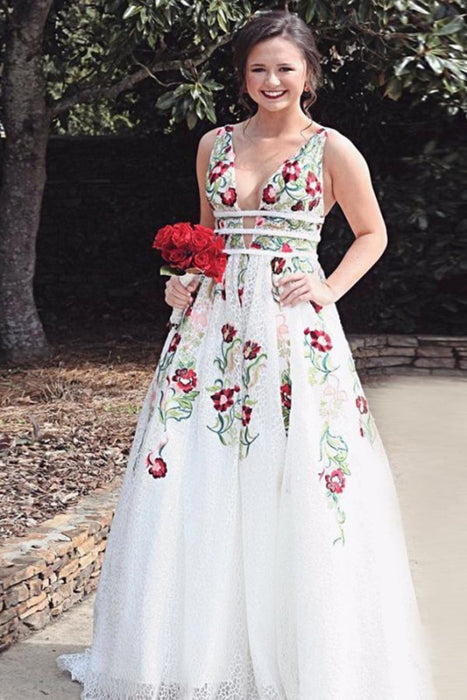 Attractive Marvelous Affordable Cheap V Neck Prom Dresses Sleeveless Floor Length Formal Dress with Appliques - Prom Dresses