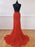 Backless Mermaid Long Red Lace Prom Dresses, Mermaid Red Lace Formal Dresses, Red Lace Evening Dresses