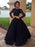 Ball Gown Long Sleeves Scoop Floor-Length Satin Beading Dresses - Prom Dresses