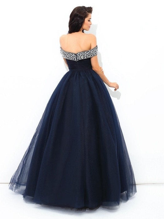 Ball Gown Off-the-Shoulder Beading Sleeveless Long Net Quinceanera Dresses - Prom Dresses