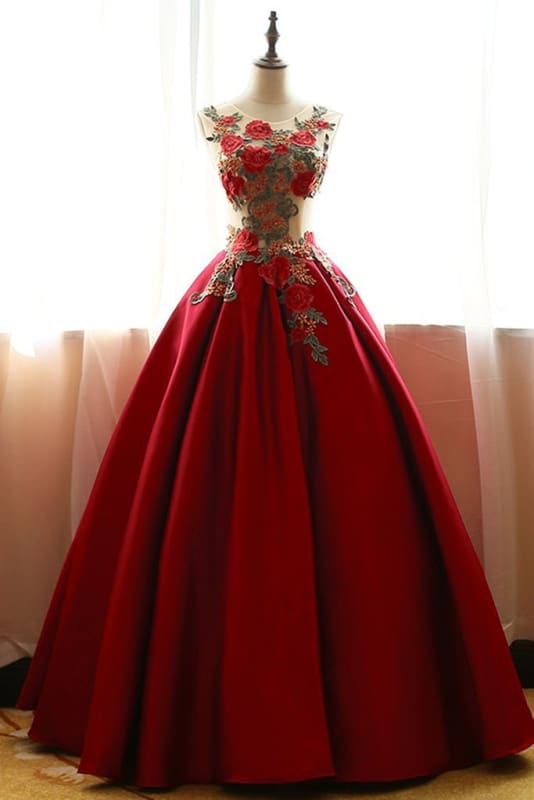 Prom dress with red roses store