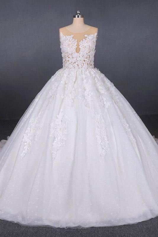 Ball Gown Sheer Neck Boho Lace Wedding Dress 2020 - Bridelily