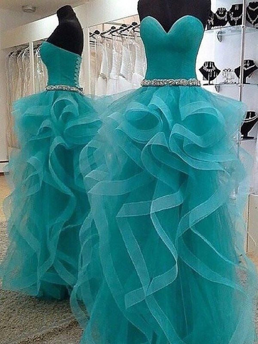 Ball Gown Sleeveless Sweetheart Beading Floor-Length Tulle Dresses - Prom Dresses