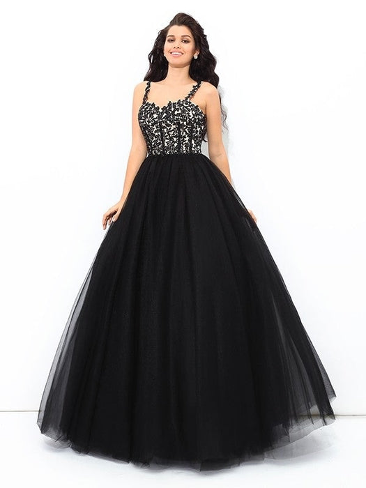 Ball Gown Straps Applique Sleeveless Long Net Quinceanera Dresses - Prom Dresses