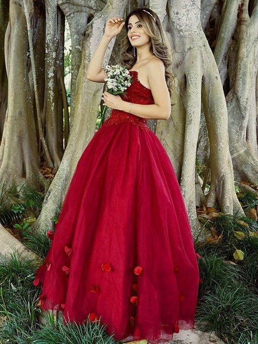 Ball Gown Tulle Applique Sweetheart Sleeveless Floor-Length Dresses - Prom Dresses