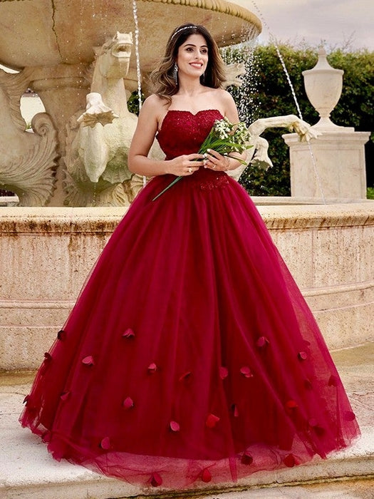 Ball Gown Tulle Applique Sweetheart Sleeveless Floor-Length Dresses - Prom Dresses