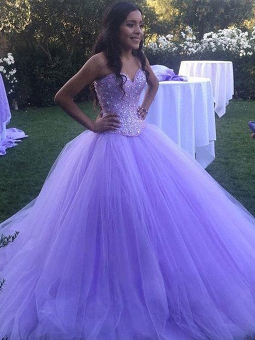 Ball Gown Tulle Beading Sweetheart Sleeveless Sweep/Brush Train Dresses - Prom Dresses