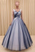 Ball Gown V Neck Dark Blue Tulle Prom with Applique Puffy Long Quinceanera Dress - Prom Dresses